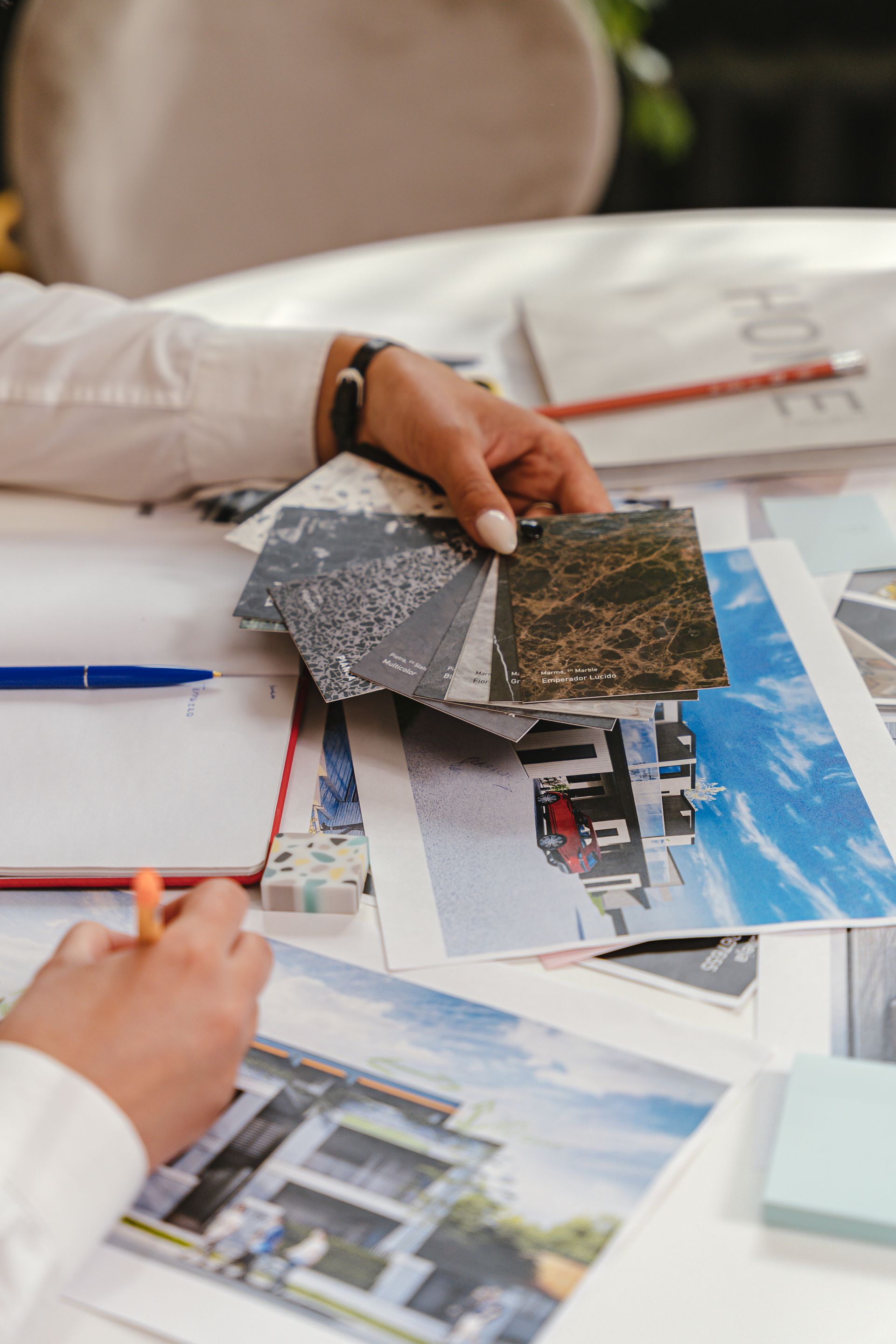 Architectural drawings and material specification desk